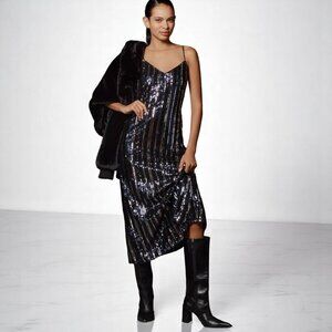 Anthropologie Maeve Sleeveless Sequin Stripe Midi Dress Size Small